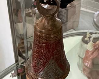 Engraved Brass Bell with Red Enamel Inlay, likely 'Bells of Sarna'