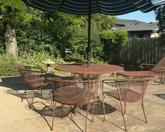 Vintage Woodard Wrought Iron Patio Set with Swirl Umbrella