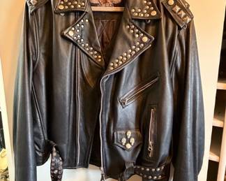 Men's "ASH BEE" Studded Leather Motorcycle Jacket with Skull Motif