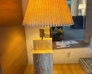 Travertine and Chrome Table Lamp, Postmodern Style