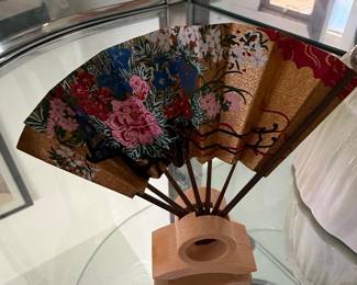 Japanese Folding Fan with Floral Motif - "Hana Guruma" or "Flower Cart"