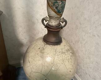 Large Ceramic Vase with Metal Accents