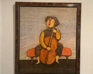 Figurative Painting of a Cellist by J. Stoyanov