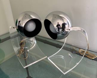 Robert Sonneman Chrome and Lucite Eyeball Table Lamps (Pair)