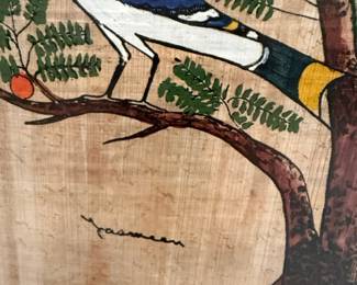 Egyptian Papyrus Painting "Tree of Life" with Birds by Jasmine