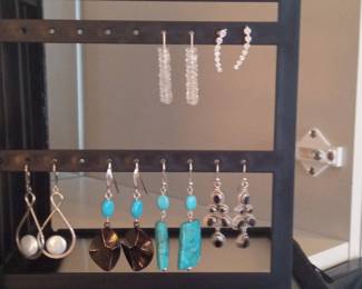 Assorted Dangle Earrings with Pearls, Turquoise, and Black Stones