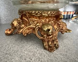 Pitman-Dreitzer Crystal Punch Bowl Set with Ornate Gilt Metal Stand