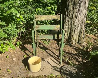 Vintage Green Wooden Slat Stadium Seat