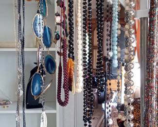 Assorted Beaded Necklaces with Agate Slices and Carved Pendant