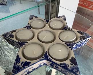 Blue and White Star-Shaped Tealight Holder - "Delft Blue"