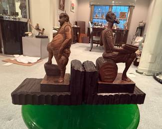 Don Quixote and Sancho Panza Hand-Carved Wooden Bookends