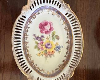 Vintage Dresden Porcelain Reticulated Serving Dish with Floral Motif