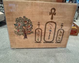Egyptian Papyrus Painting with Hieroglyphs and Birds