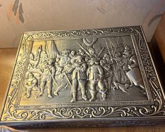 Antique Rembrandt "The Night Watch" Embossed Metal Trinket Box