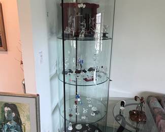 Fiam Italia Curved Glass Display Cabinet with Swarovski Figurines