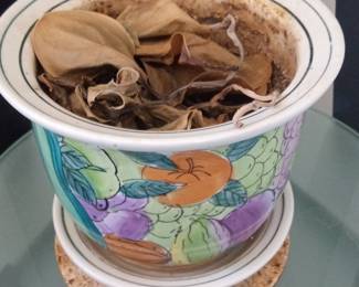 Vintage Chinoiserie Porcelain Planter with Fruit Motif