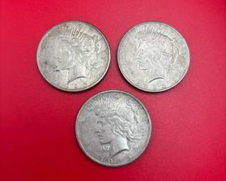 Lot Of 3 1925 90 Silver Peace Dollars