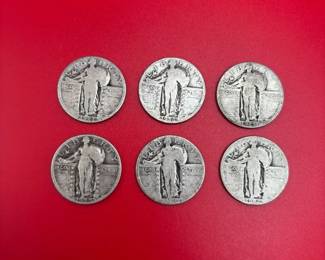 6 Silver Standing Liberty Quarters Visible Dates