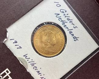 1917 .9000 Gold Netherlands 10 Gulden Coin