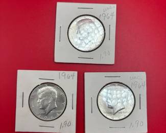 Lot Of 3 MS 90 Silver Kennedy Half Dollars