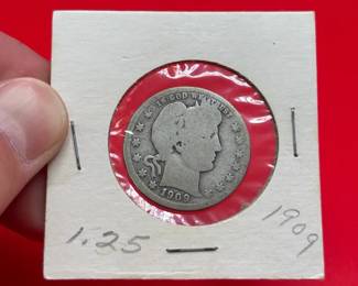 1909 90 Silver Barber Quarter