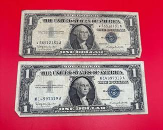 Set Of 2 1957 B $1 Silver Certificates