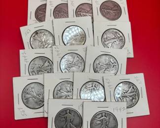 Lot Of 16 Slabbed 90 Silver Walking Liberty Half Dollars