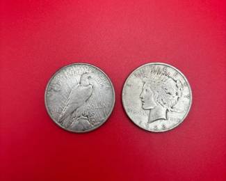 003 Lot Of 2 1923D Silver Peace Dollars