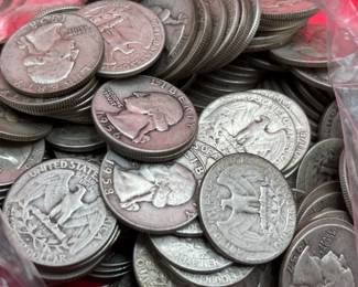 1950s 90 Silver Washington Quarters 1049g
