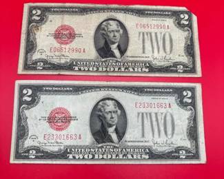 002 Set Of 2 1928 G $2 Red Seal Bills