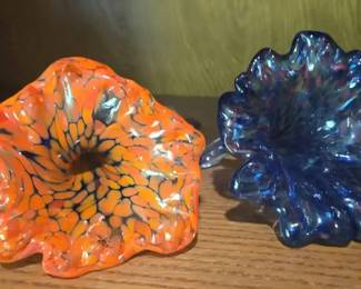 Pair of Handcrafted Glass Blown Flower Structure