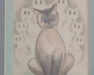 Sad Cat Etching, Framed  Signed By Artist