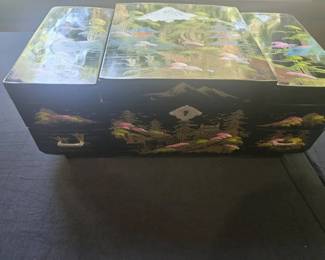 Vintage Japanese Black Lacquer Jewelry Box