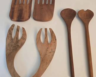 Collection of Hand Carved Wooden Salad ServersUtensils