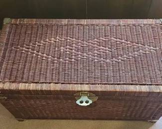 Wicker Rattan Vintage Chinoiserie Brass Trunk