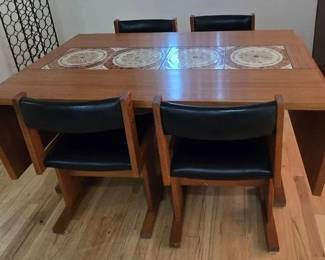 01 Midcentury Teak and Ceramic Tile Drop Leaf Dining Set