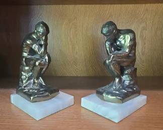 Pair Of Vintage Bronze Finish The Thinker Replicas