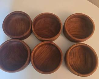 Set of Six 6 Vintage Teak Wood Salad Bowls
