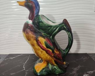 Ceramic Majolica Mallard Duck Pitcher