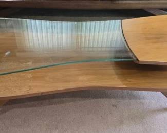MidCentury Walnut  Glass Coffee Table