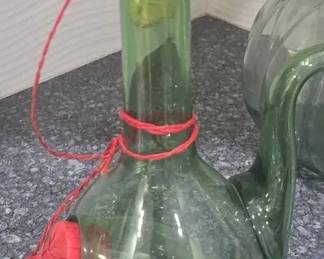 Vintage Large Hand Blown Green Glass Italian Wine Decanter