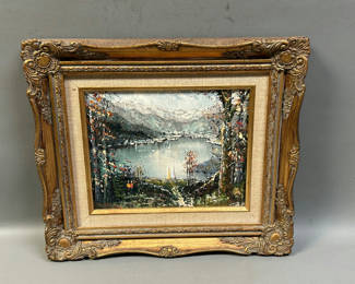 Lot 33: Signed Landscape Lake Oil Painting
