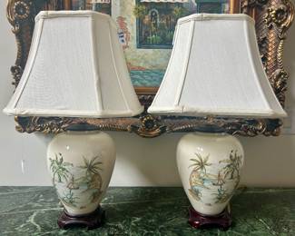 Pair of “British Colonial” Lenox lamps (one lamp has been repaired in the back side)