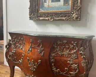French-style marble top 2 drawer chest 