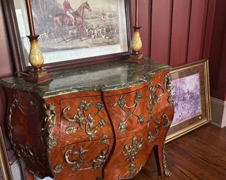 French-style marble top 2 drawer chest 
