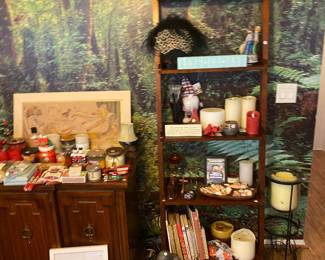 Decor, A-frame shelf, cabinet, candles