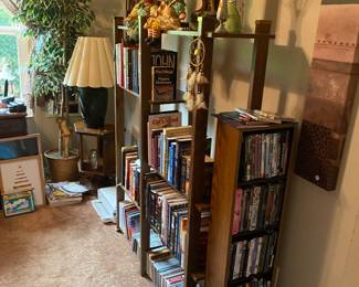 DVD shelf, DVDs, artwork