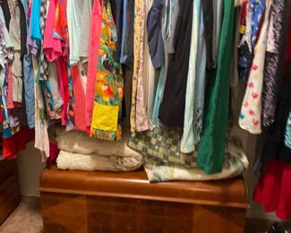 Chest, clothes, blankets