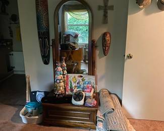 Vintage mirror and bench cabinet