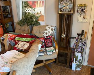 Clock, dining room, set, linens, umbrellas